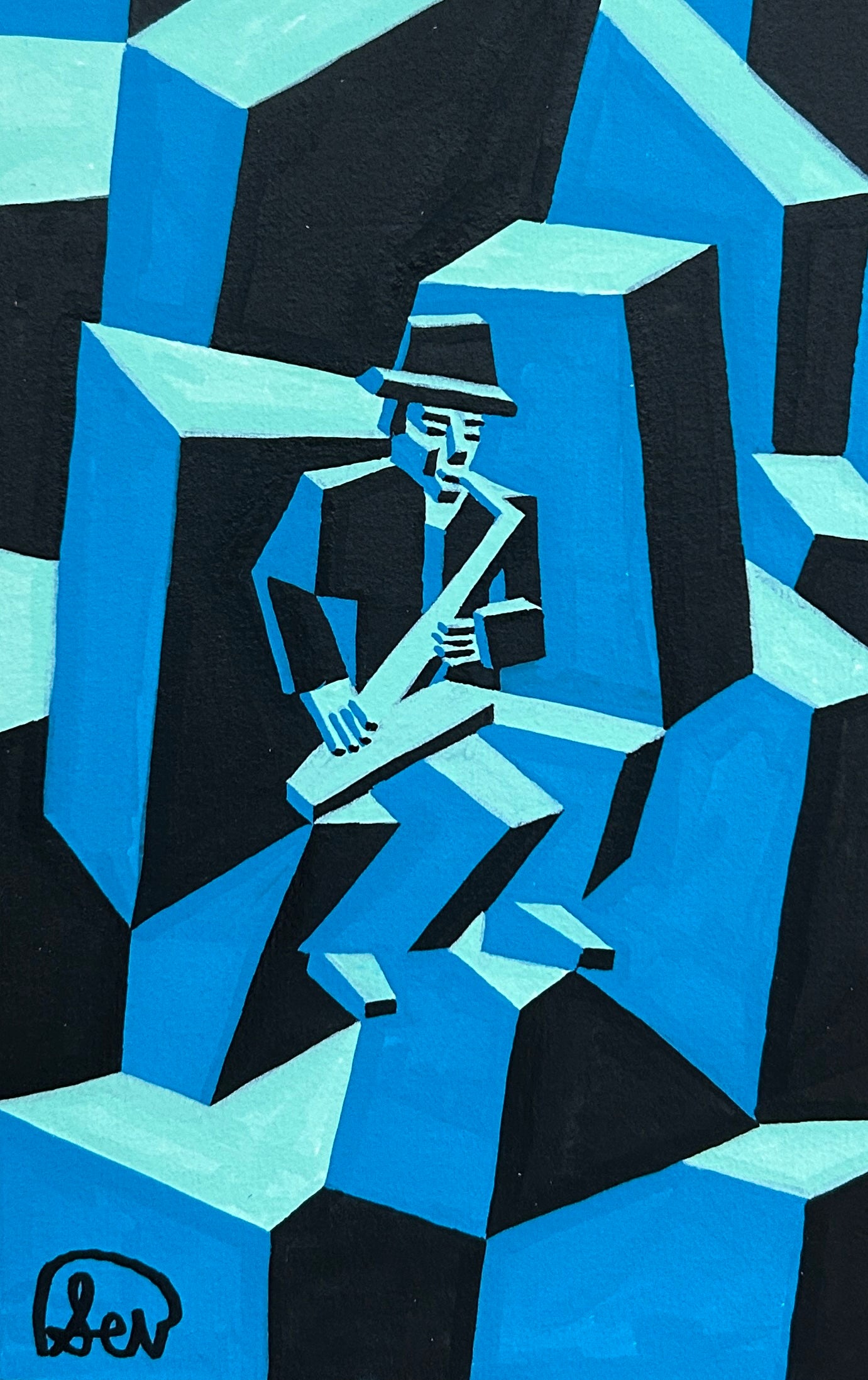Chill Sax Original Acrylic Drawing
